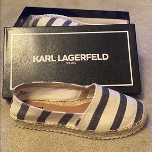 Karl Lagerfeld Espadrille navy white striped flats